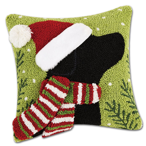 Santa Hat Black Lab Hooked Dog Pillow