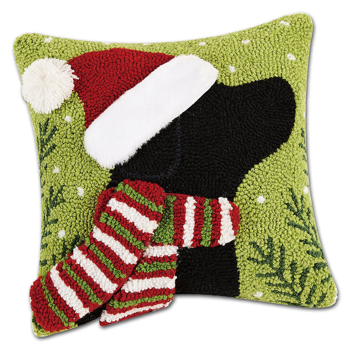 Santa Hat Black Lab Hooked Dog Pillow