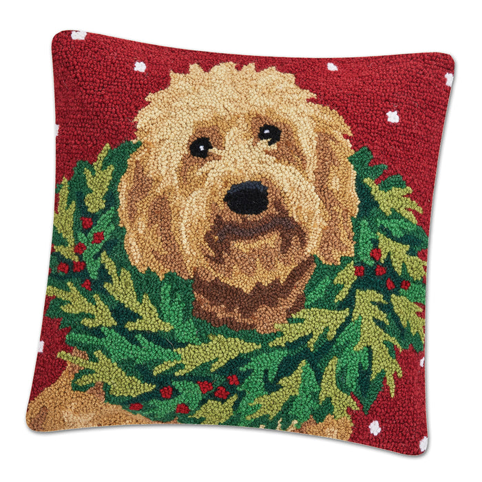 Holiday Doodle Hooked Dog Pillow