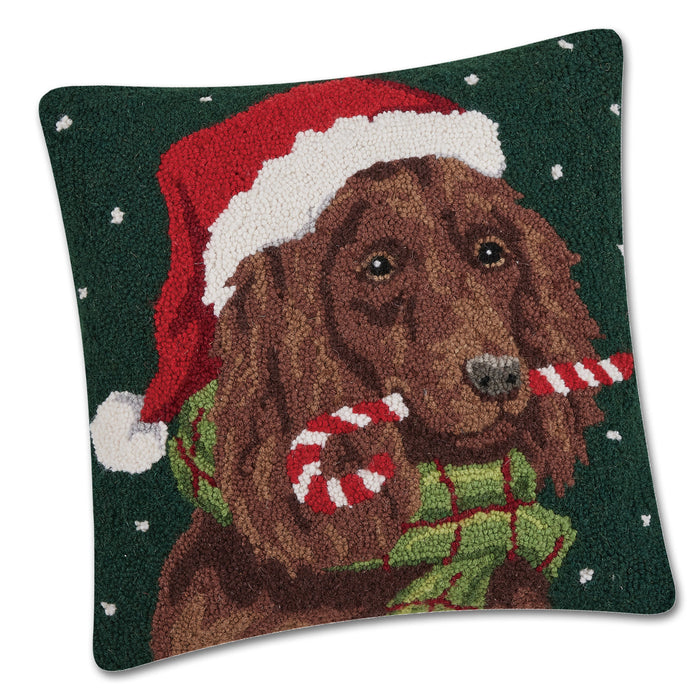 Santa Spaniel Hooked Dog Pillow