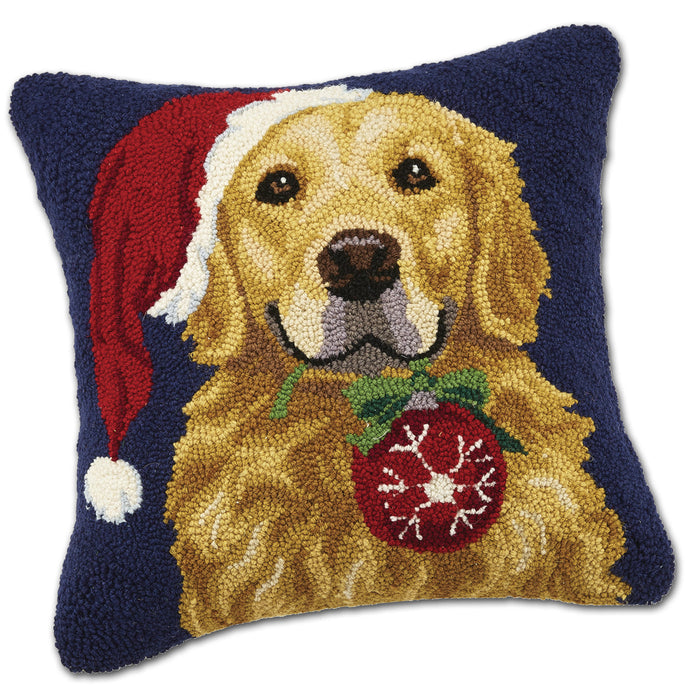 Golden Retriever Christmas Hooked Dog Pillow