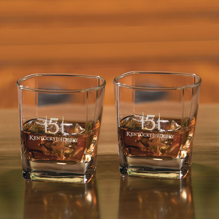 151st Kentucky Derby Etched Bourbon Glasses - Set of 2