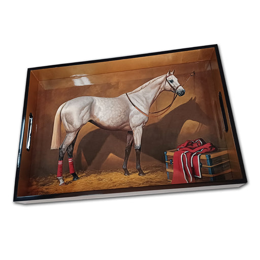 Grey Thoroughbred Portrait Lacquered Serving Tray by Julie Wear