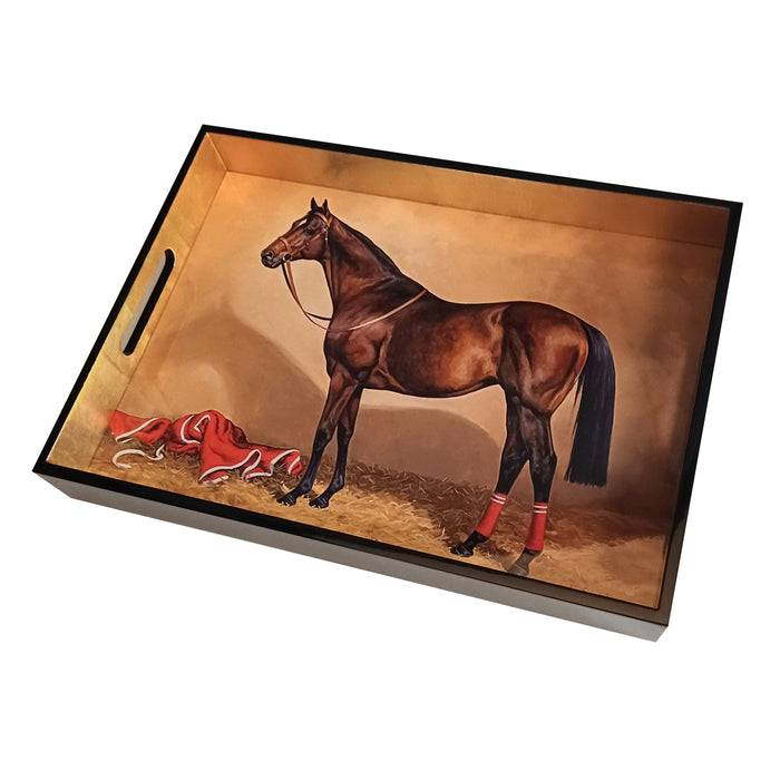 Bay Thoroughbred Portrait Lacquered Serving Tray by Julie Wear