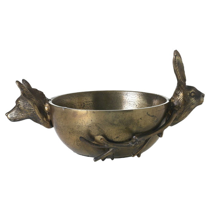 Fox and Hare Centerpiece Brass Bowl