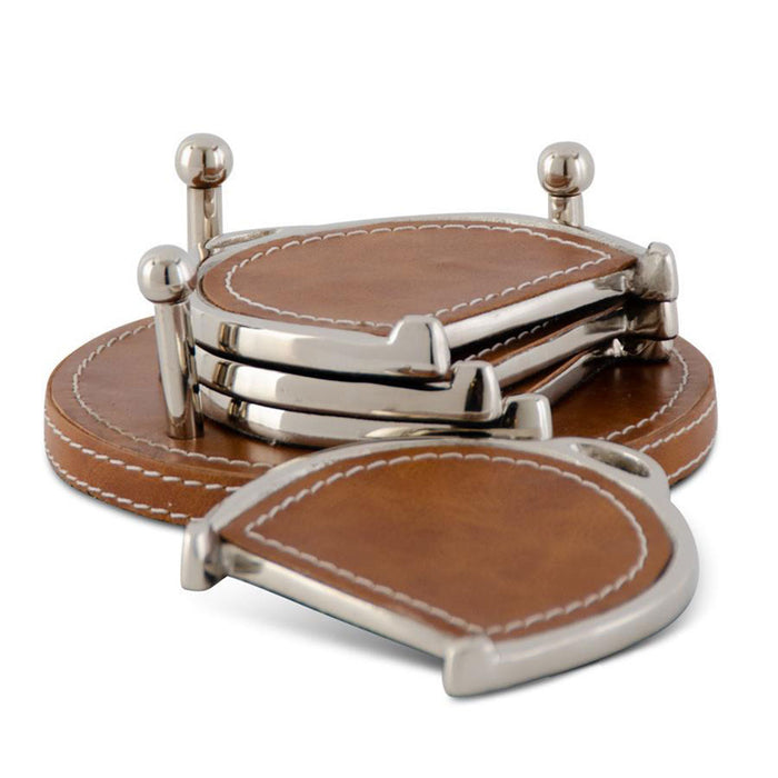 Equestrian Coasters Leather & Chrome Set of 4 - Tan