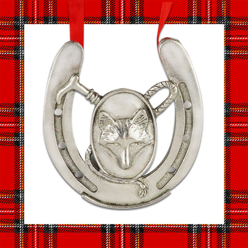 Fox Mask & Whip in Horseshoe Pewter Ornament