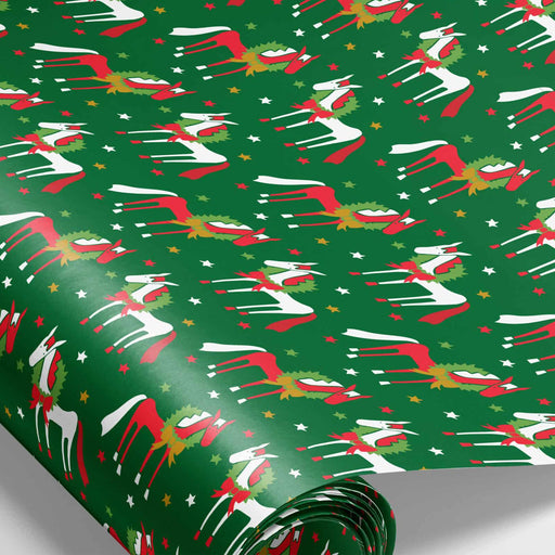 Holiday Horses Christmas Gift Wrap - Green