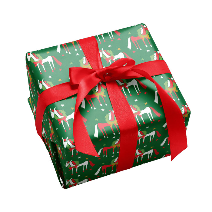 Holiday Horses Christmas Gift Wrap - Green