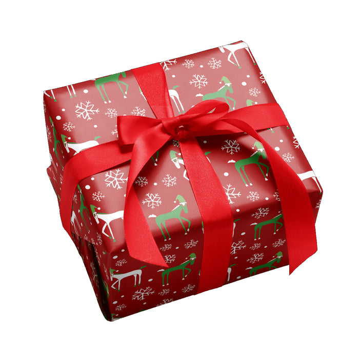 Santa Ponies Christmas Gift Wrap - Red