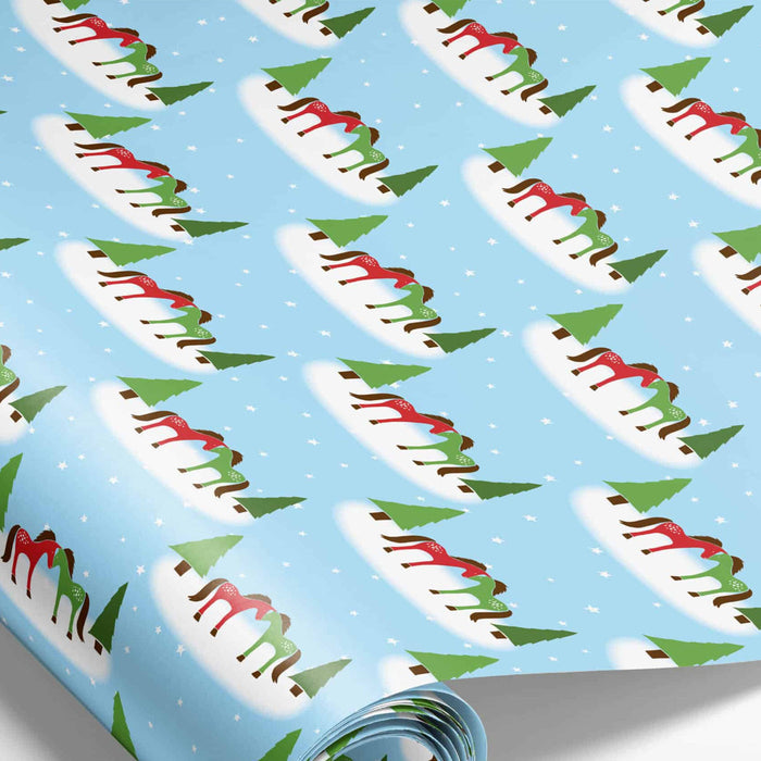 Snow Ponies Christmas Gift Wrap - Light Blue