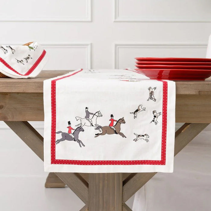 Foxhunt Red Ribbon Embroidered Table Runner