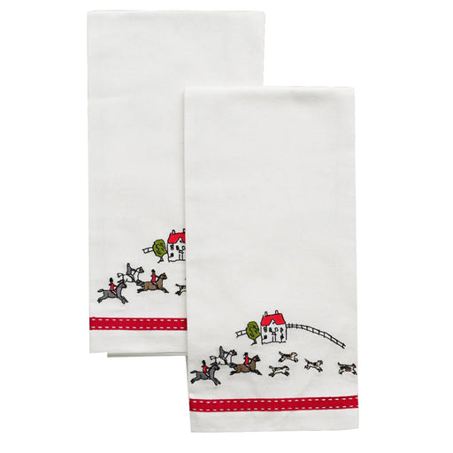 Foxhunt Red Ribbon Embroidered Tea Towels - Set of  2