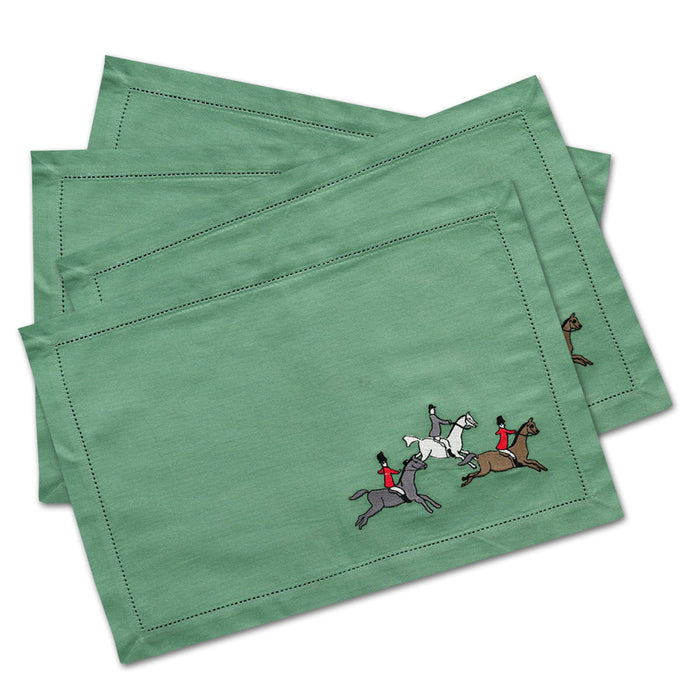 Foxhunt Green  Embroidered Placemats - Set of 4