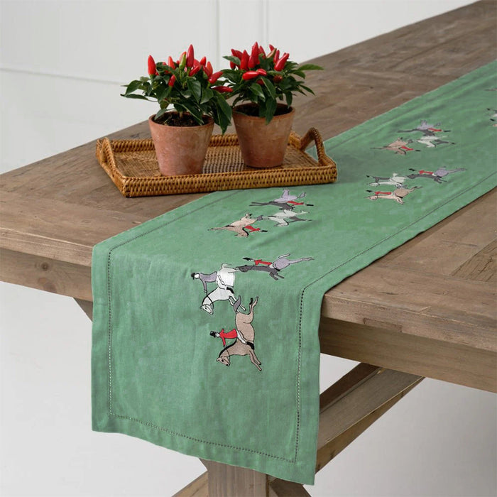 Foxhunt Green  Embroidered Table Runner