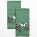 Foxhunt Green  Embroidered Tea Towels - Set of  2