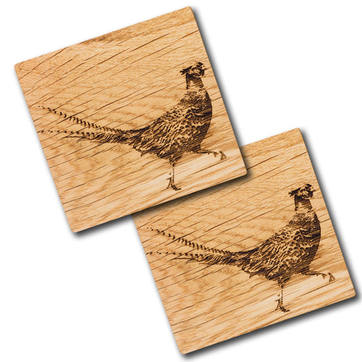 Pheasant Engraved Oak Coasters - Set of 2