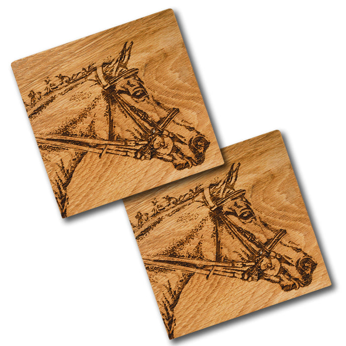 Show Jumper Horse Engraved Oak Coasters - Set of 2