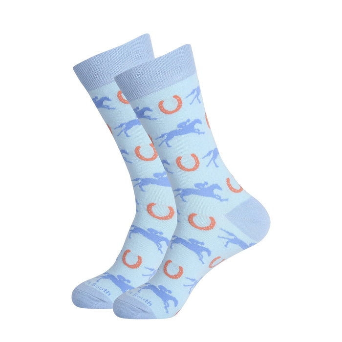 Racehorses & Horseshoes Men's Socks - Blue