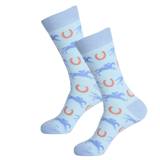 Racehorses & Horseshoes Men's Socks - Blue 