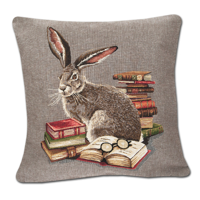 Literary Rabbit Tapestry Pillow