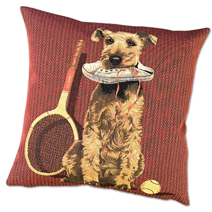 Terrier Tennis Ball Boy Tapestry Dog Pillow