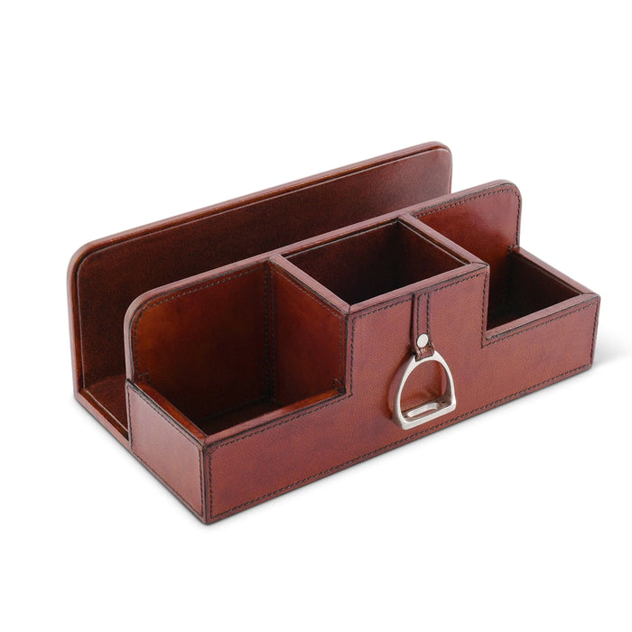 Equestrian Leather Desk Organizer with Stirrup Accent