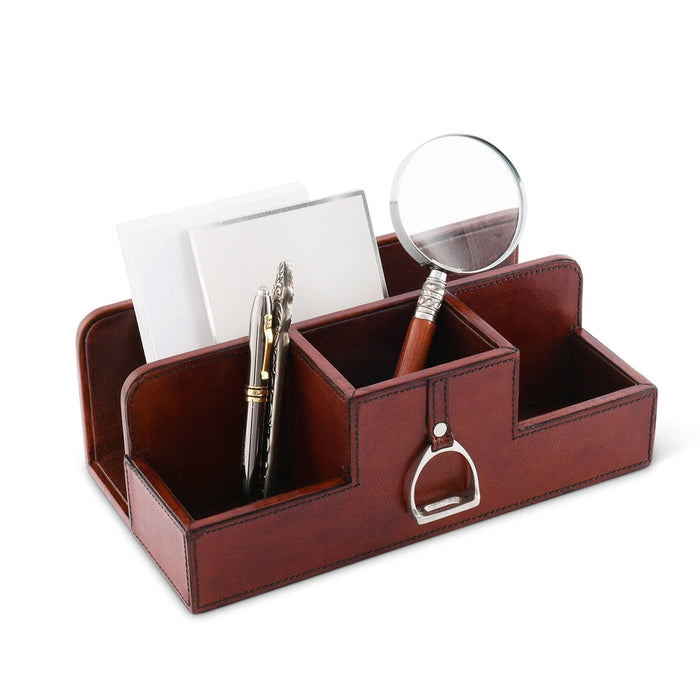 Equestrian Leather Desk Organizer with Stirrup Accent