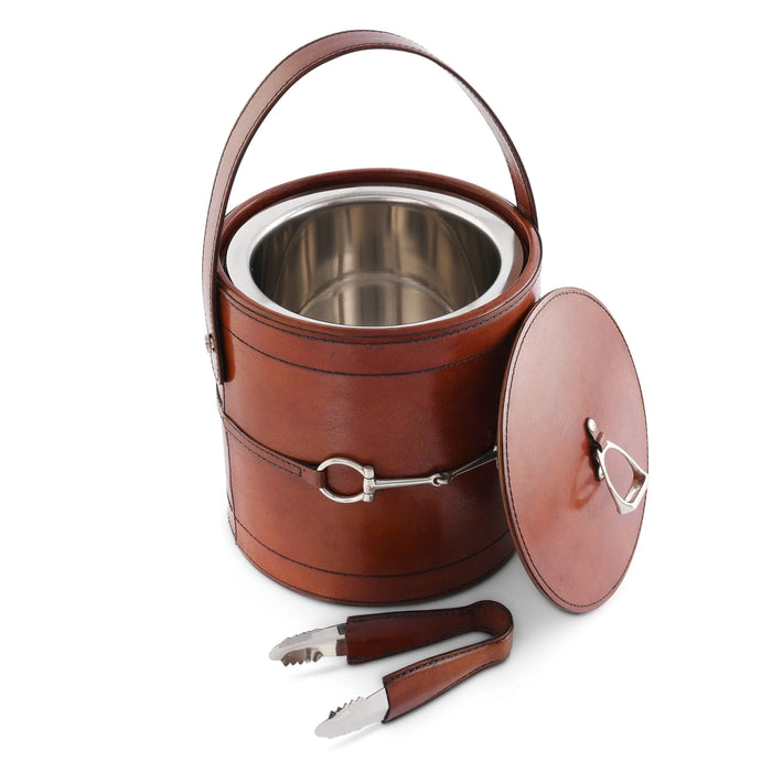 Equestrian Leather Ice Bucket with Snaffle Bit and Lid