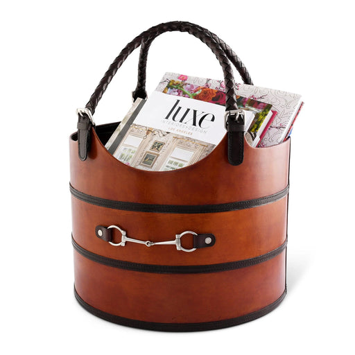 Equestrian Leather Magazine Basket with Snaffle Bit