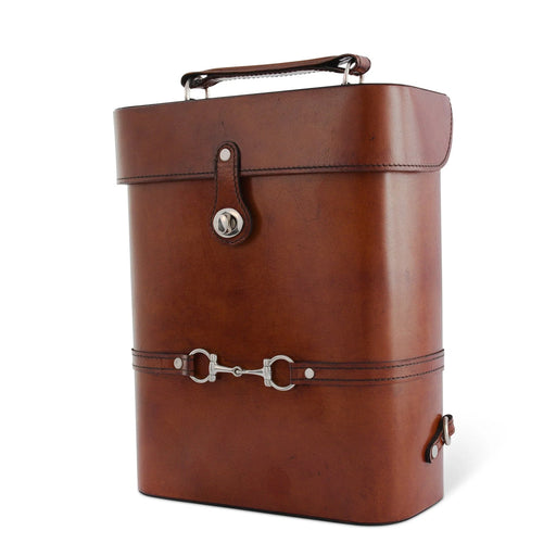 Equestrian Leather Double Wine Bottle Carrier with Snaffle Bit