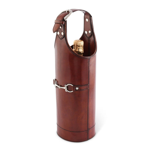 Equestrian Leather Single Wine Bottle Carrier with Snaffle Bit