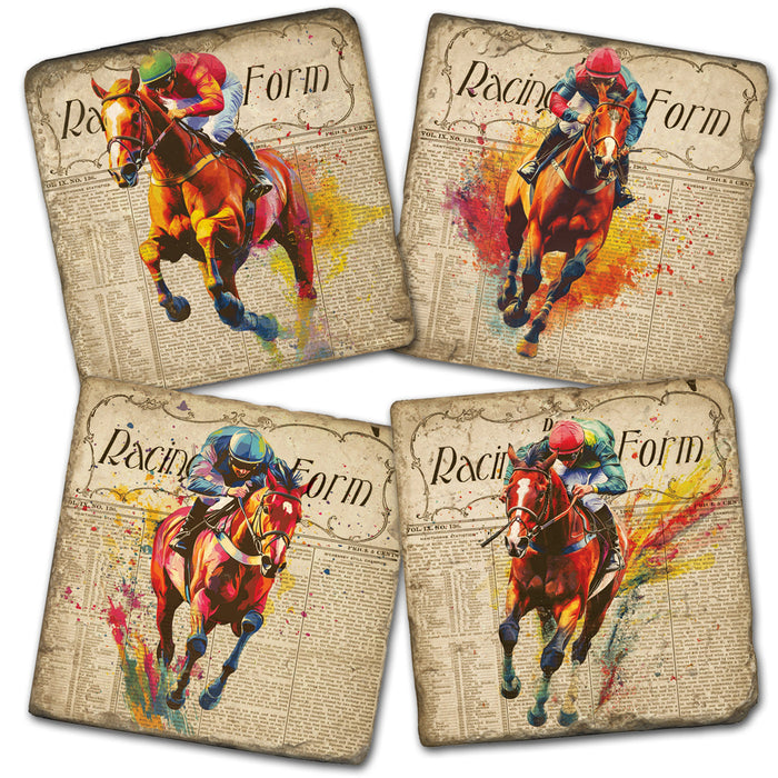 Racing Form Racehorse Marble Coasters - Set of 4 Cork Back