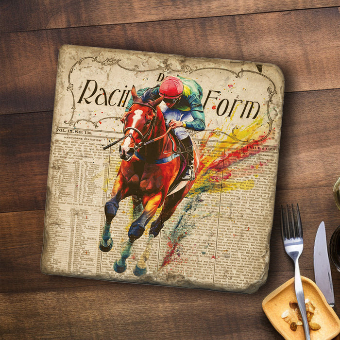 Racing Form Racehorse Marble Trivet - Cork Back