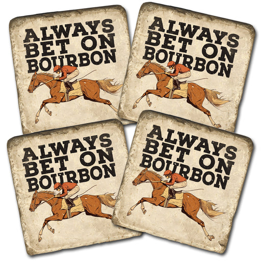 Bet on Bourbon Racehorse Marble Coasters - Set of 4 Cork Back