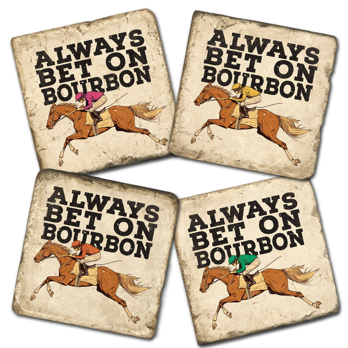 Bet on Bourbon Racehorse Marble Coasters - Set of 4 Cork Back