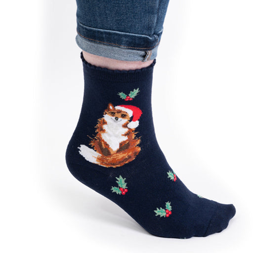 Festive Santa Fox Women's Socks by Wrendale