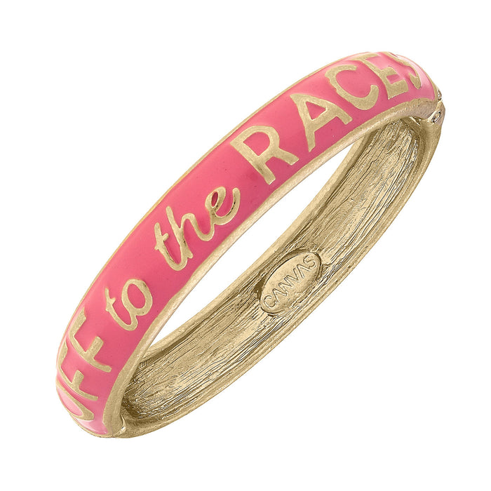 Off to the Races Enamel Hinged Bangle - Pink