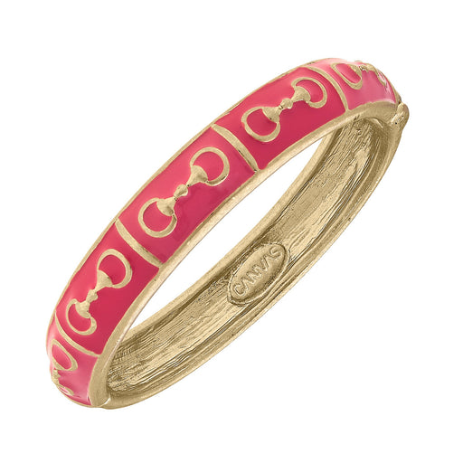 Snaffle Horse Bit Enamel Hinged Bangle - Pink