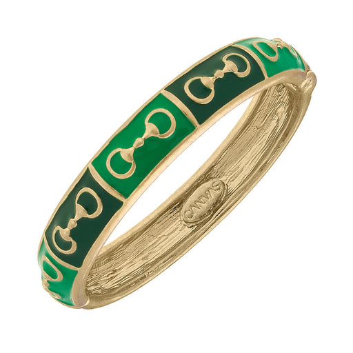 Snaffle Horse Bit Enamel Hinged Bangle - Green