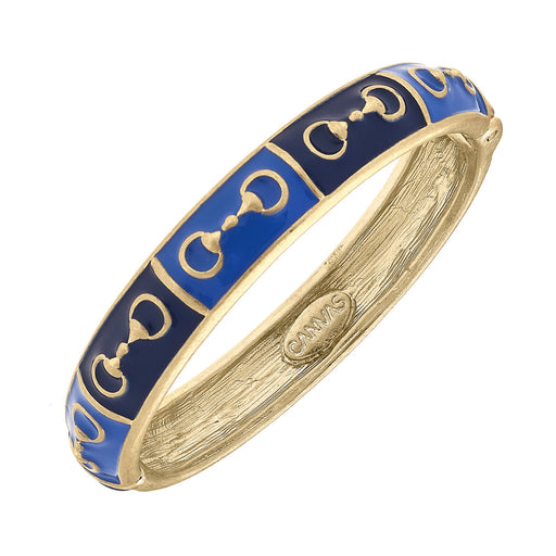 Snaffle Horse Bit Enamel Hinged Bangle - Cobalt Blue