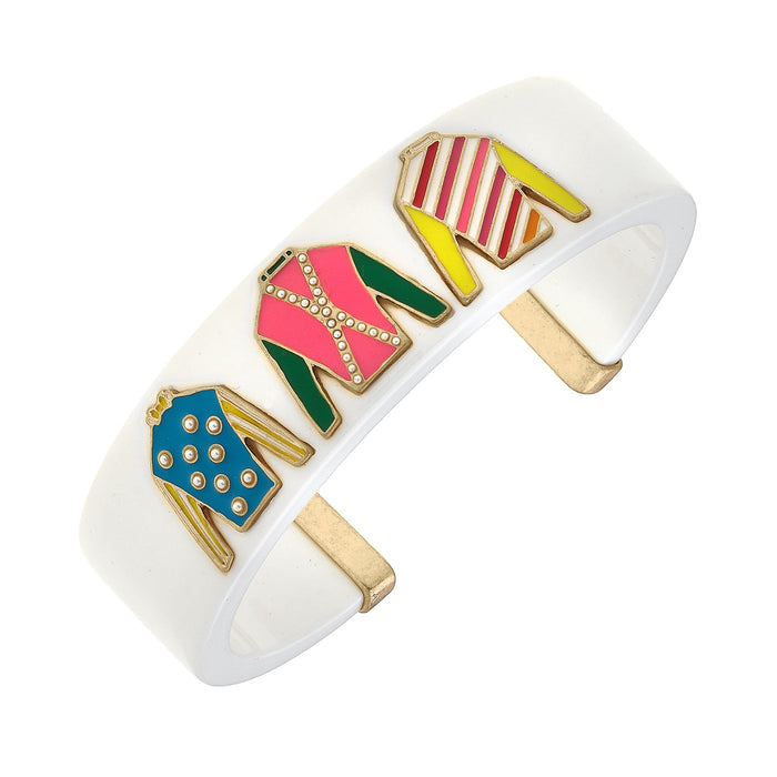 Triple Crown Jockey Silks Cuff Bracelet - White