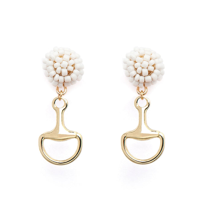 Equestrian Bit Earrings Gold -White Beads