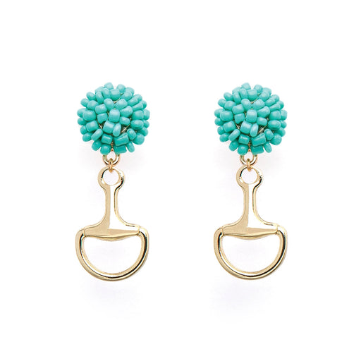 Equestrian Bit Earrings Gold -Turquoise Beads