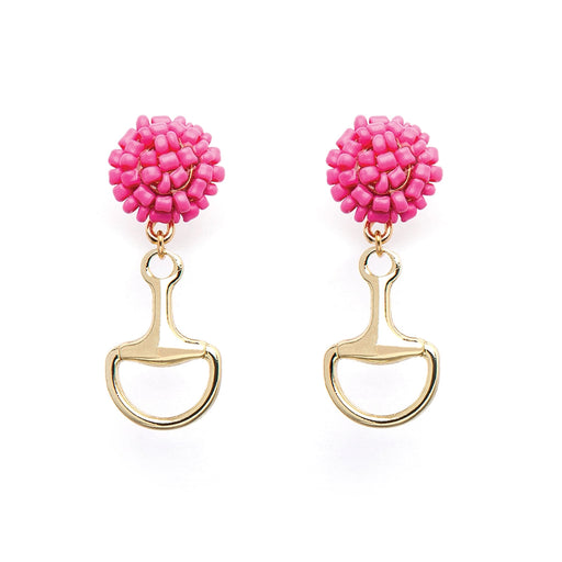 Equestrian Bit Earrings Gold - Pink  Beads