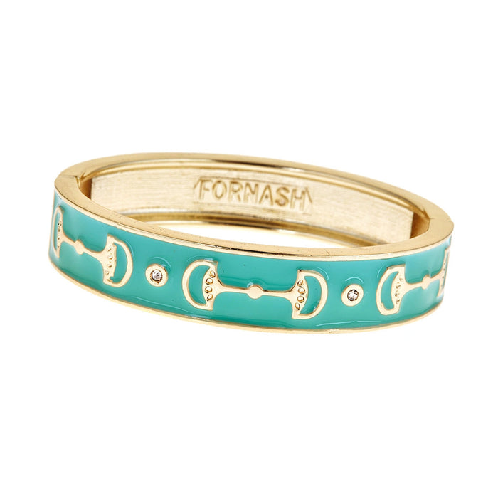 Equestrian Bit Gold Bangle - Aqua