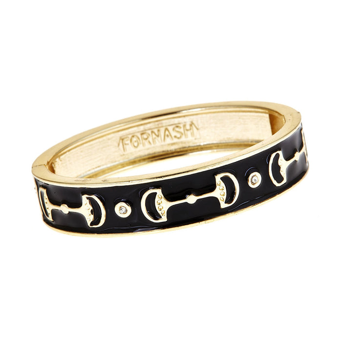 Equestrian Bit Gold Bangle - Black