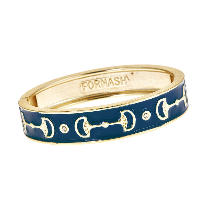 Equestrian Bit Gold Bangle - Navy