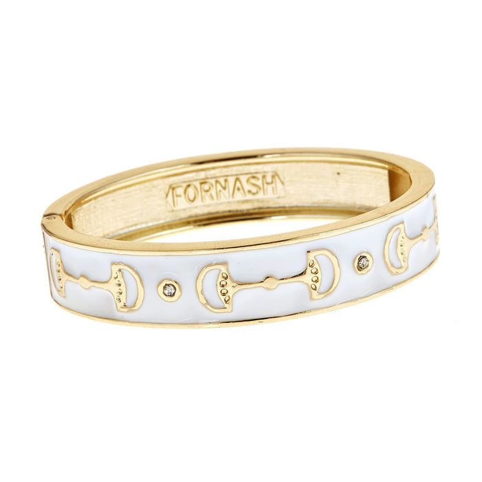 Equestrian Bit Gold Bangle - White