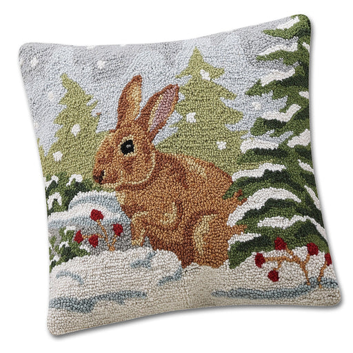 Snowfall Rabbit Hooked Pillow